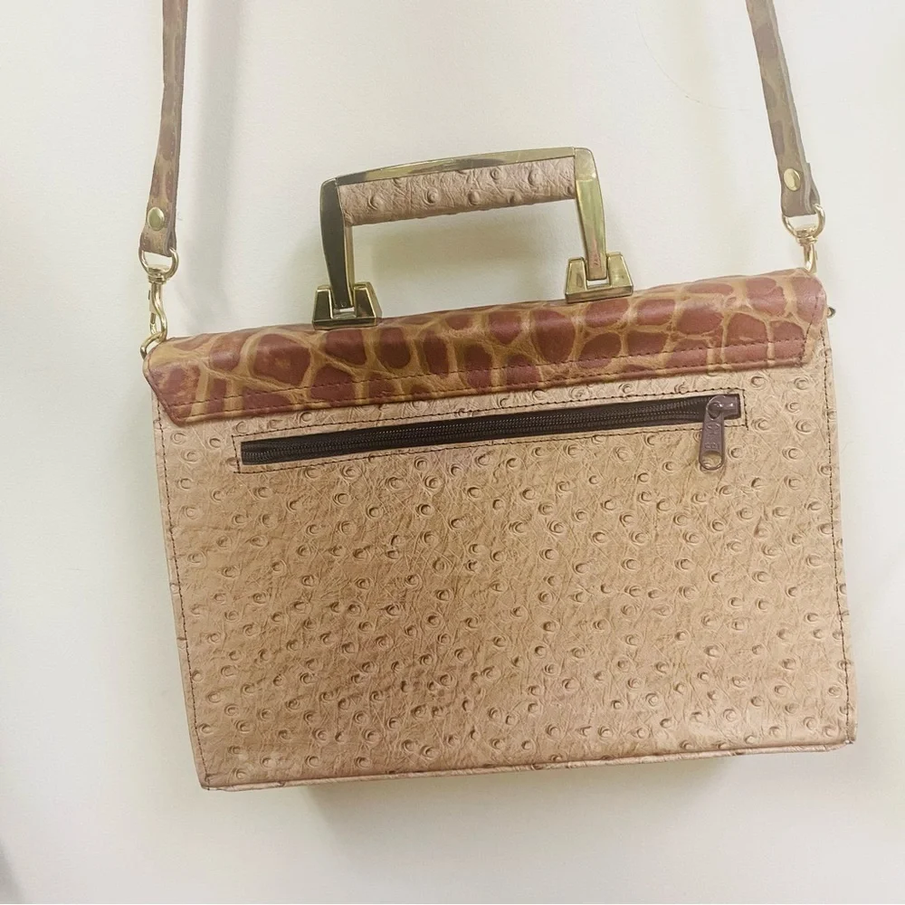 Chic Croc-Embossed Shoulder Bag in Brown and Tan